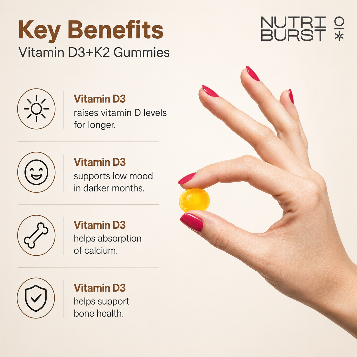 Nutriburst Vitamin D3+K2 - 60 Gummies