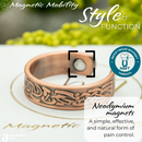 Close up of the Neodymium magnets on the Clover copper ring from Magnetic Mobility - the open backed ring features NTM or Neodymium magnet therapy for arthritis. 