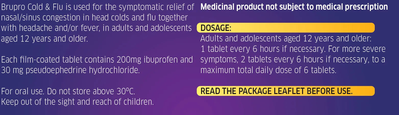 Brupro Cold & Flu 200mg/30mg film-coated tablets 24s