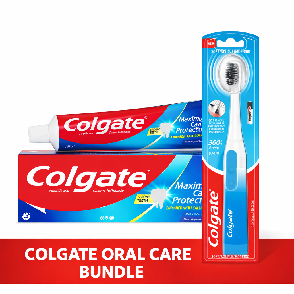 Colgate 360 Battery Toothbrush + Toothpaste Bundle - Maximum Cavity Protection