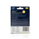 The back of the Platinum Series Spandex Gel Compression Arch Band box, mostly blue and white with predominantly white font, displaying product details and usage instructions in a clean, organised layout.