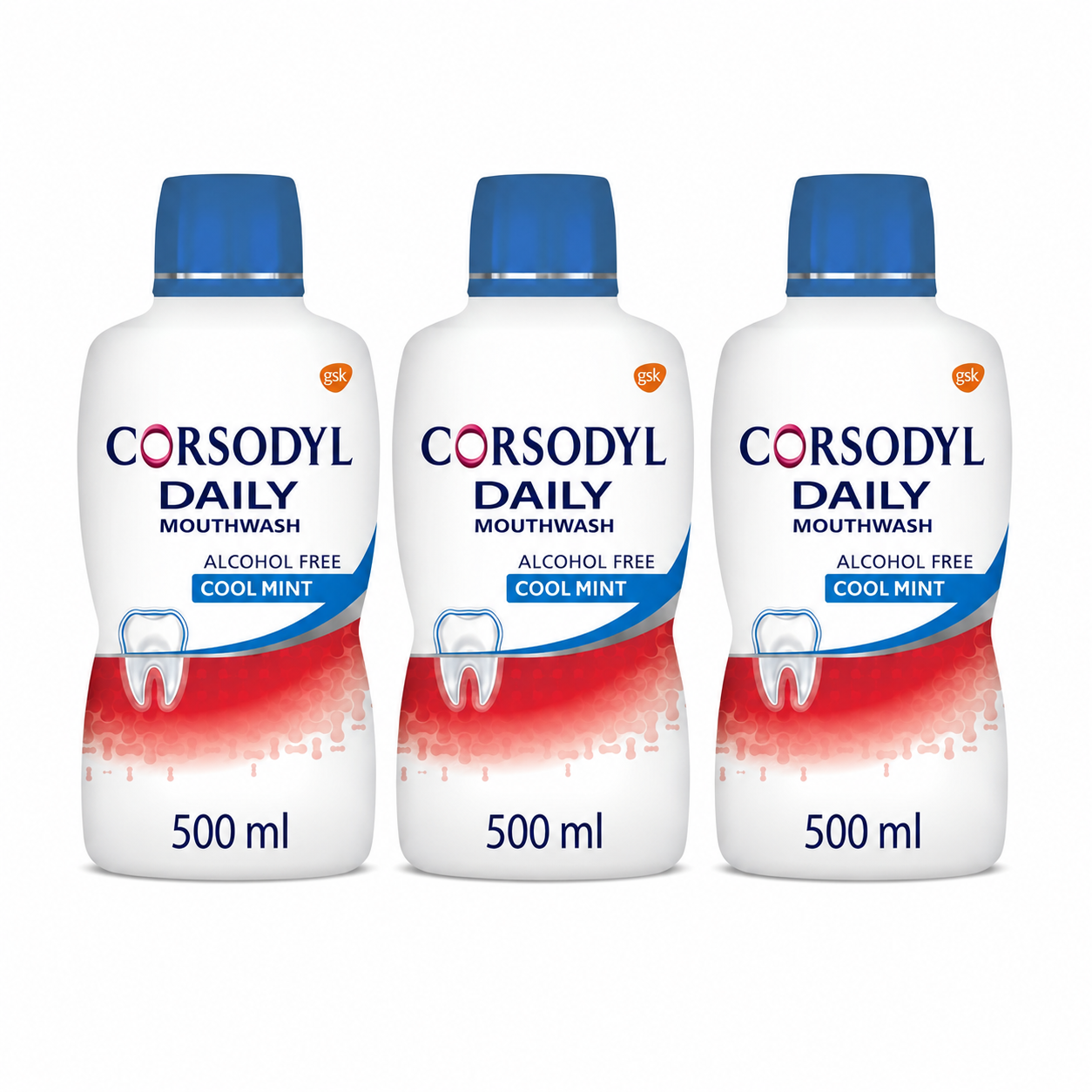 Corsodyl Daily Cool Mint Alcohol Free Mouthwash - 3 Pack (Expiry 09/2026)