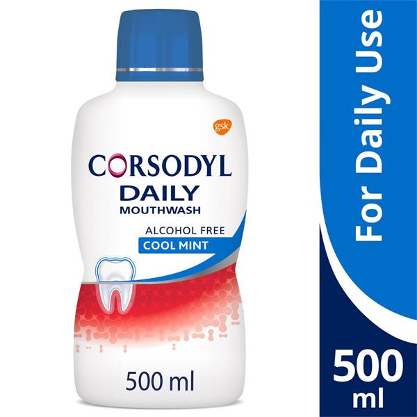Corsodyl Daily Cool Mint Alcohol Free Mouthwash - 500ml