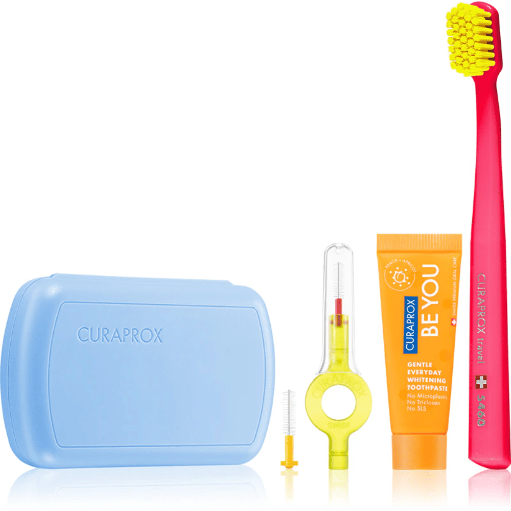 Curaprox Be You Travel Kit Assorted Colours Contains 5460 Toothbrush, CPS Handy, Be You Travel Toothpaste 10ml, Travel Case