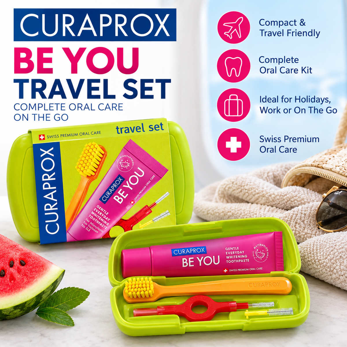Curaprox Be You Travel Set – Watermelon Toothpaste & Oral Care Kit