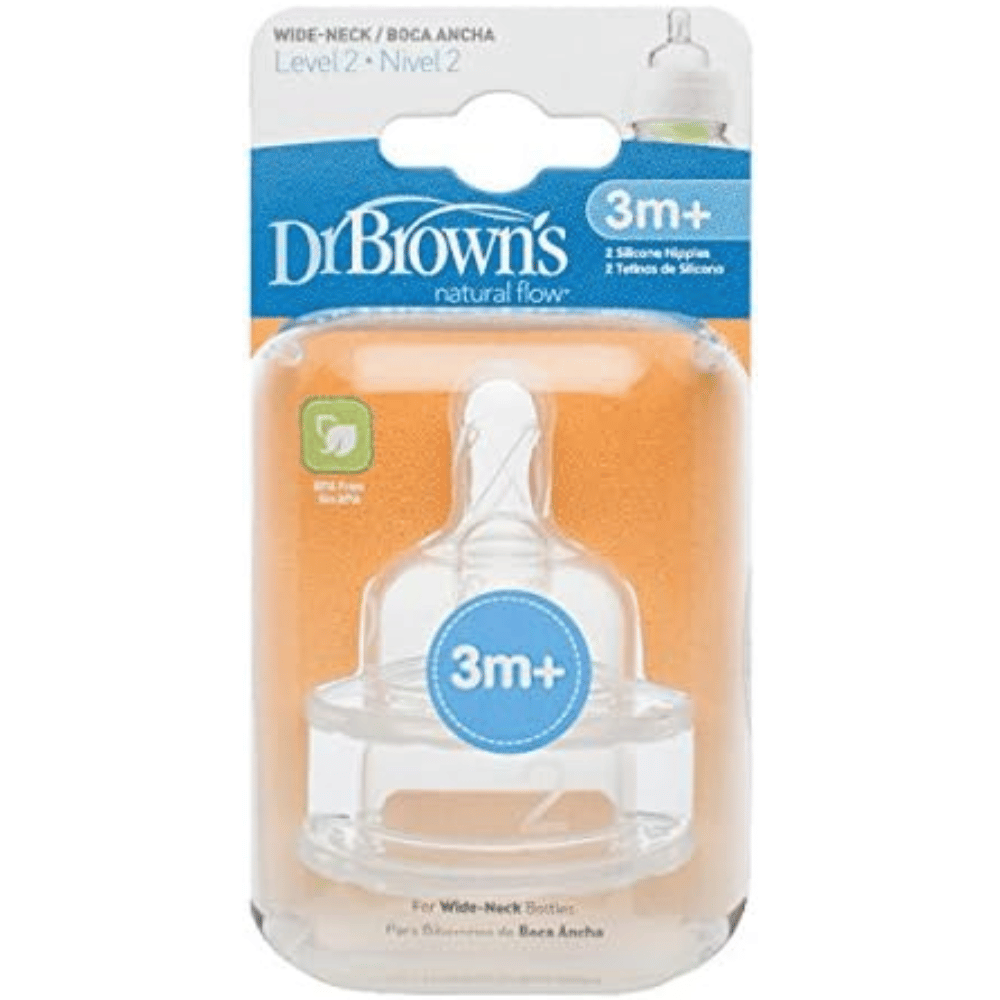 Dr Brown's Options+ Level 2 Wide Neck Twin Pack Teats 3 Months +