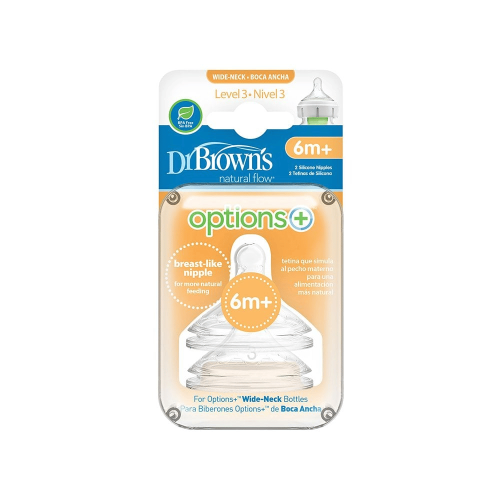 Dr Brown's Options+ Level 3 Wide Neck Twin Pack Teats 6 Months +