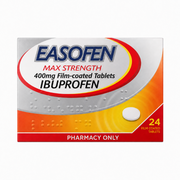 Box of EASOFEN Max Strength Ibuprofen tablets on a white background