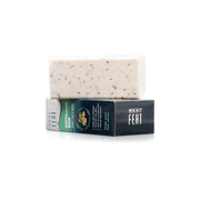 Bar of soap with packaging on a white background