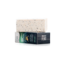 Bar of soap with packaging on a white background