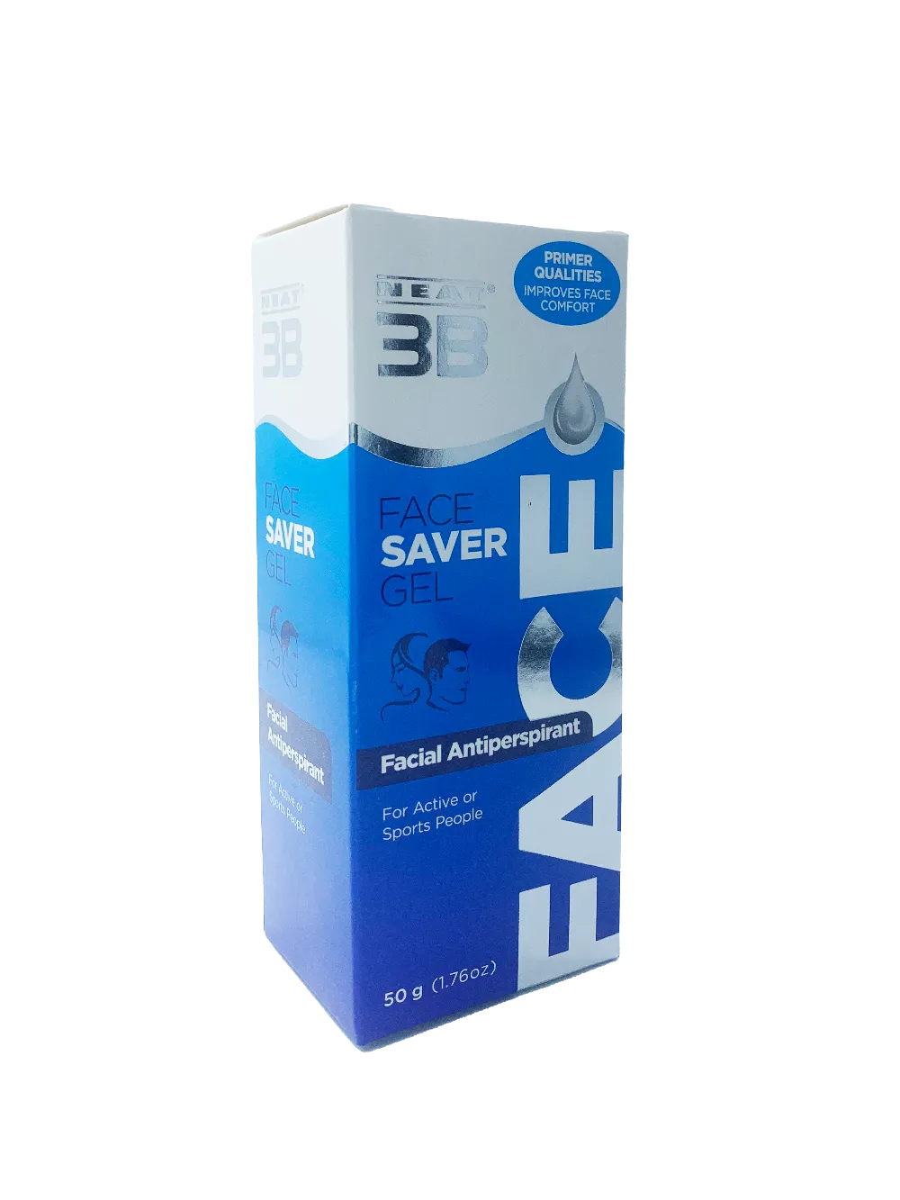 Box of Face Saver facial antiperspirant gel on a white background