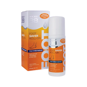 Neat 3B Foot Saver Roll-On Antiperspirant Deodorant box and bottle, featuring a white cap and an orange background, designed for foot odour protection and freshness.