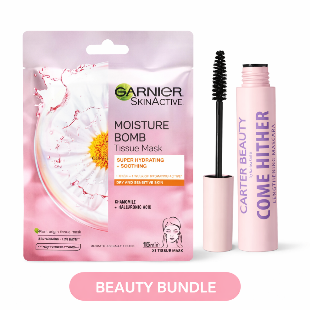 Garnier Beauty Bundle (Garnier Moisture Bomb Mask Pink + Mascara)