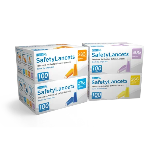 GlucoRx Safety Lancets - 100 Pack (23G/26G/28G/30G)
