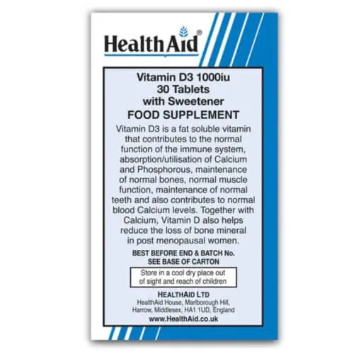 HealthAid Vitamin D3 1000iu Tablets - 30