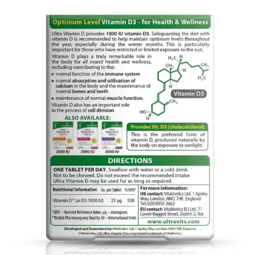 Vitabiotics Ultra D3 1000IU Tablets - 96 Pack