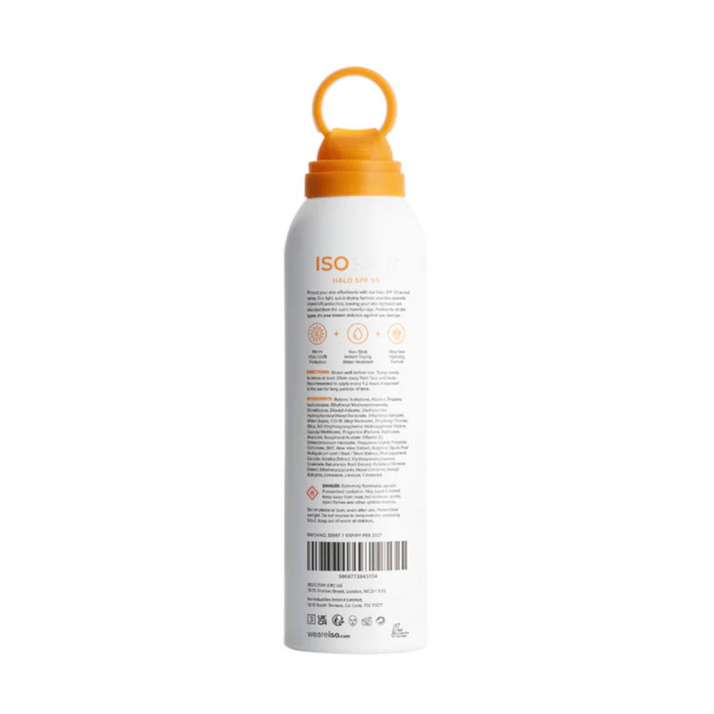 Isoclean Isoskin Halo Spf50 UVA/UVB Protection Non-Stick Instant Drying Water Resistant Spray 200ml