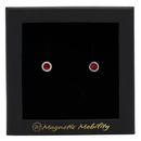 Magnetic Mobility January Birthstone Stud Earrings featuring garnet red Swarovski crystals, elegantly presented in a black box with Magnetic Mobility branding. These magnetic back earrings offer stylish pain relief.