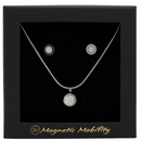 June Magnetic Mobility Birthstone Gift Set featuring a Magnetic Necklace and Stud Earrings featuring opal Swarovski crystals, elegantly presented in a black box with Magnetic Mobility branding. These magnetic back earrings offer stylish pain relief.