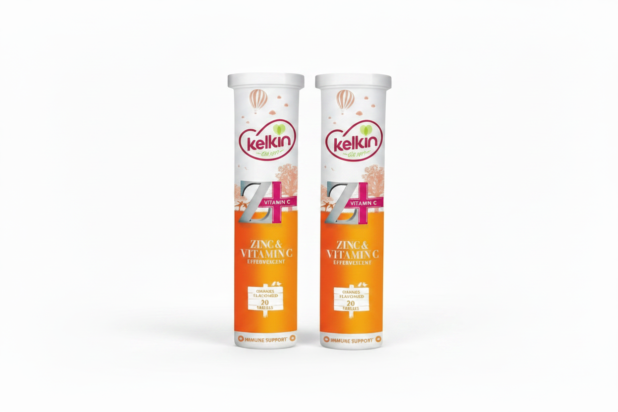 Kelkin Effervescent Zinc & Vitamin C - 20 Effervescent Tablets x 2 Pack