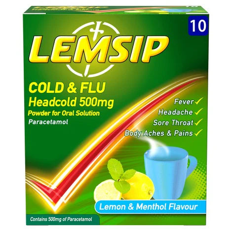 Lemsip Cold & Flu 500mg Hot Lemon - 5/10 Pack