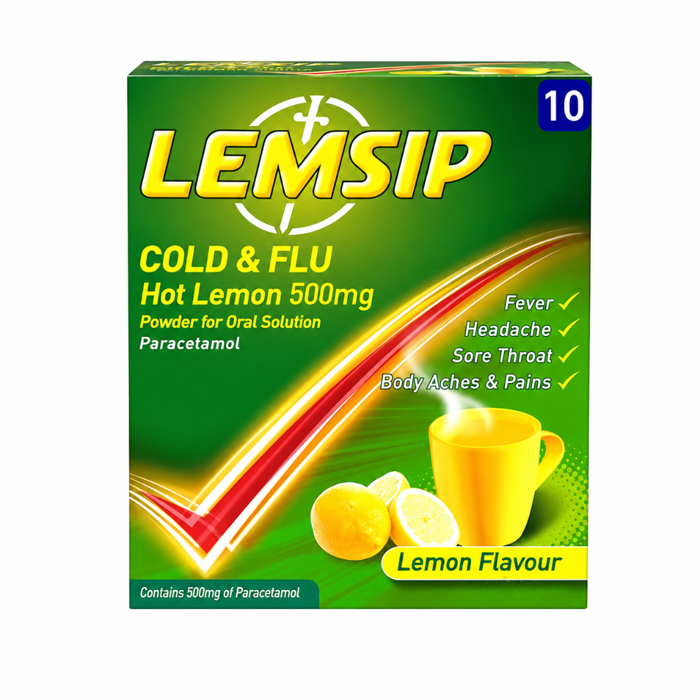 Lemsip Cold & Flu 500mg Hot Lemon -10 Pack