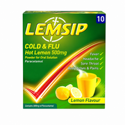 Lemsip Cold & Flu 500mg Hot Lemon -10 Pack