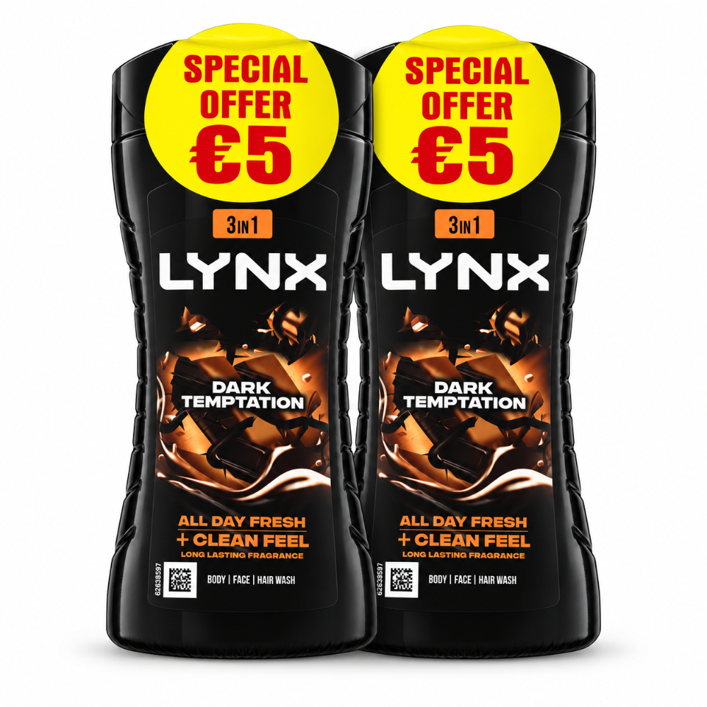 Lynx Dark Temptation 3in1 Wash - 225ml x 2 Pack