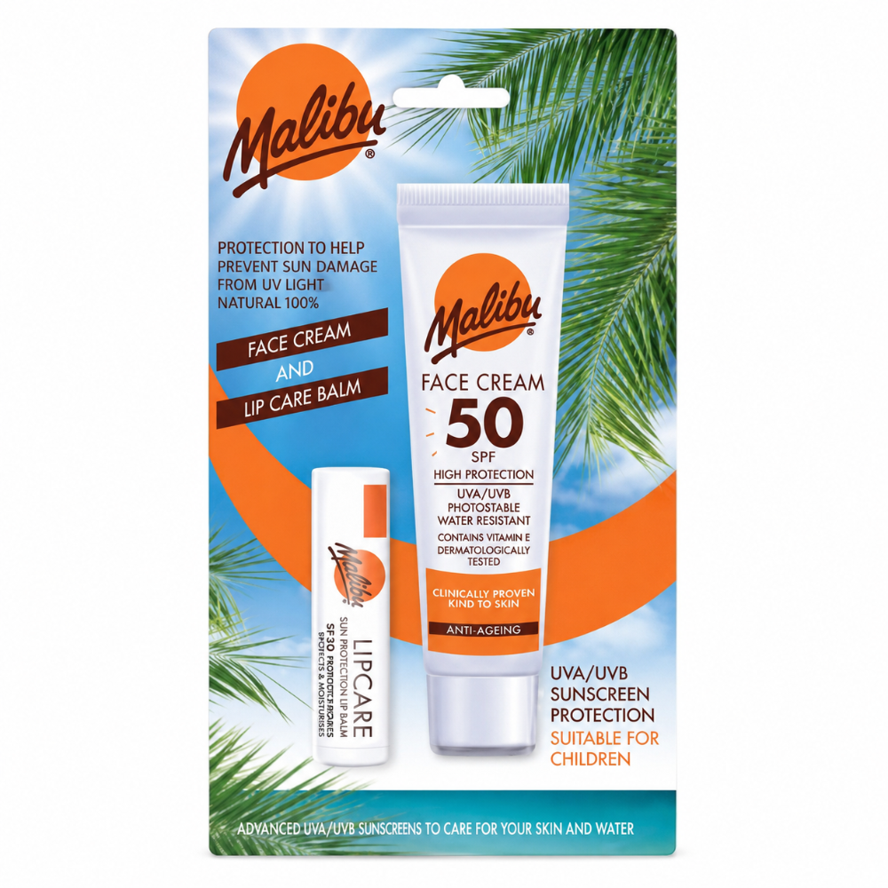 Malibu Duo Pack - Face Cream SPF50 and Lip Care Balm SPF30