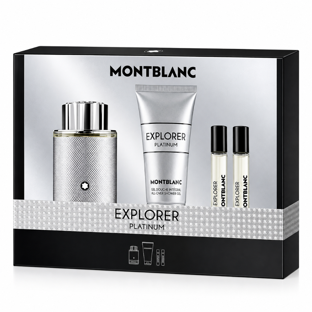 Mont Blanc Explorer Platinum 100ml 4 Piece Gift Set - 100ml Eau de Parfum Spray, 2 x 7.5ml Eau de Parfum Spray, 100ml Shower Gel