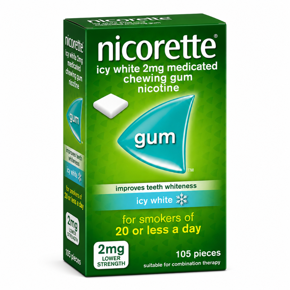 Nicorette Icy White Gum 2mg - 105 Pack (Box damaged)