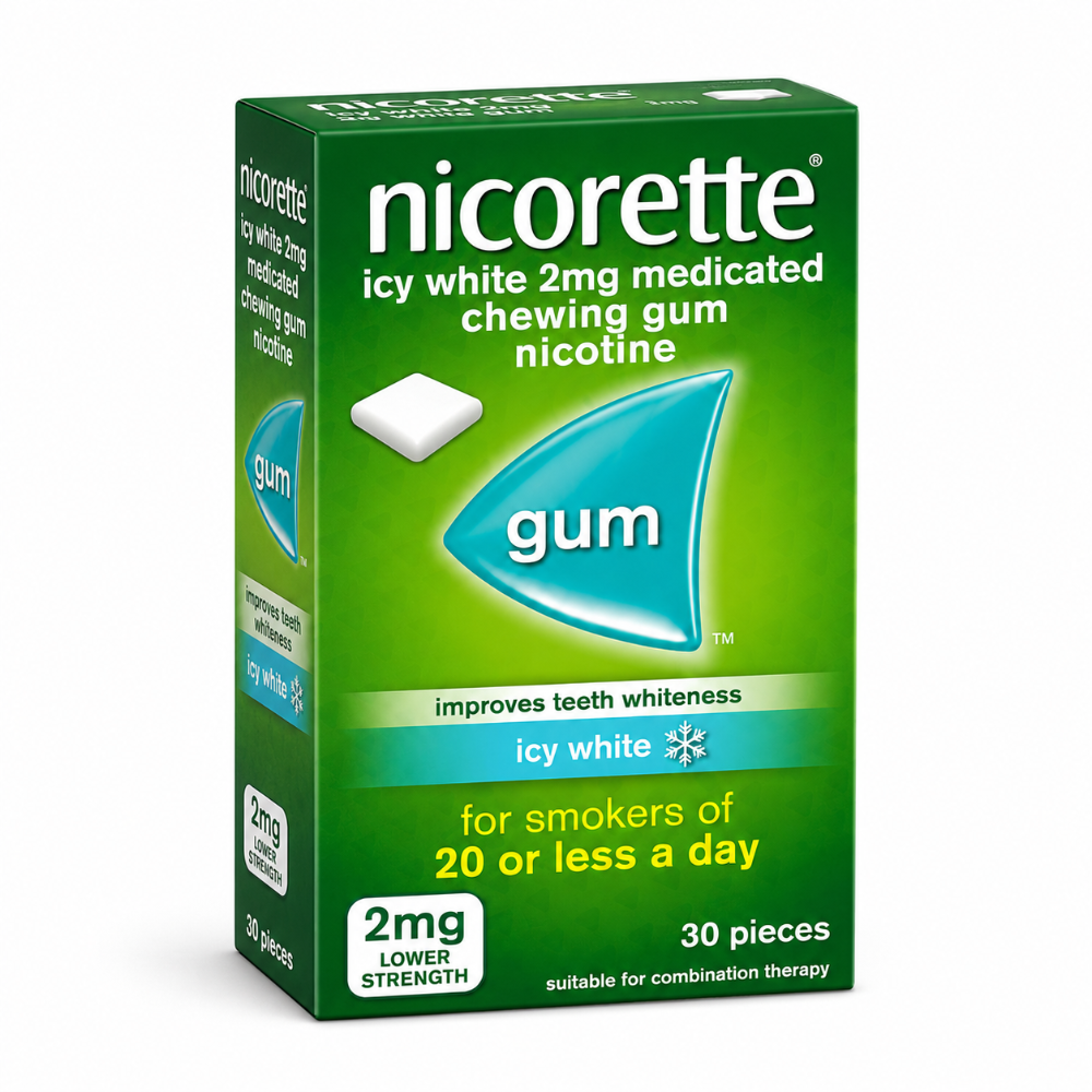 Nicorette Icy White Gum 2mg - 30 Pack (Box damaged)