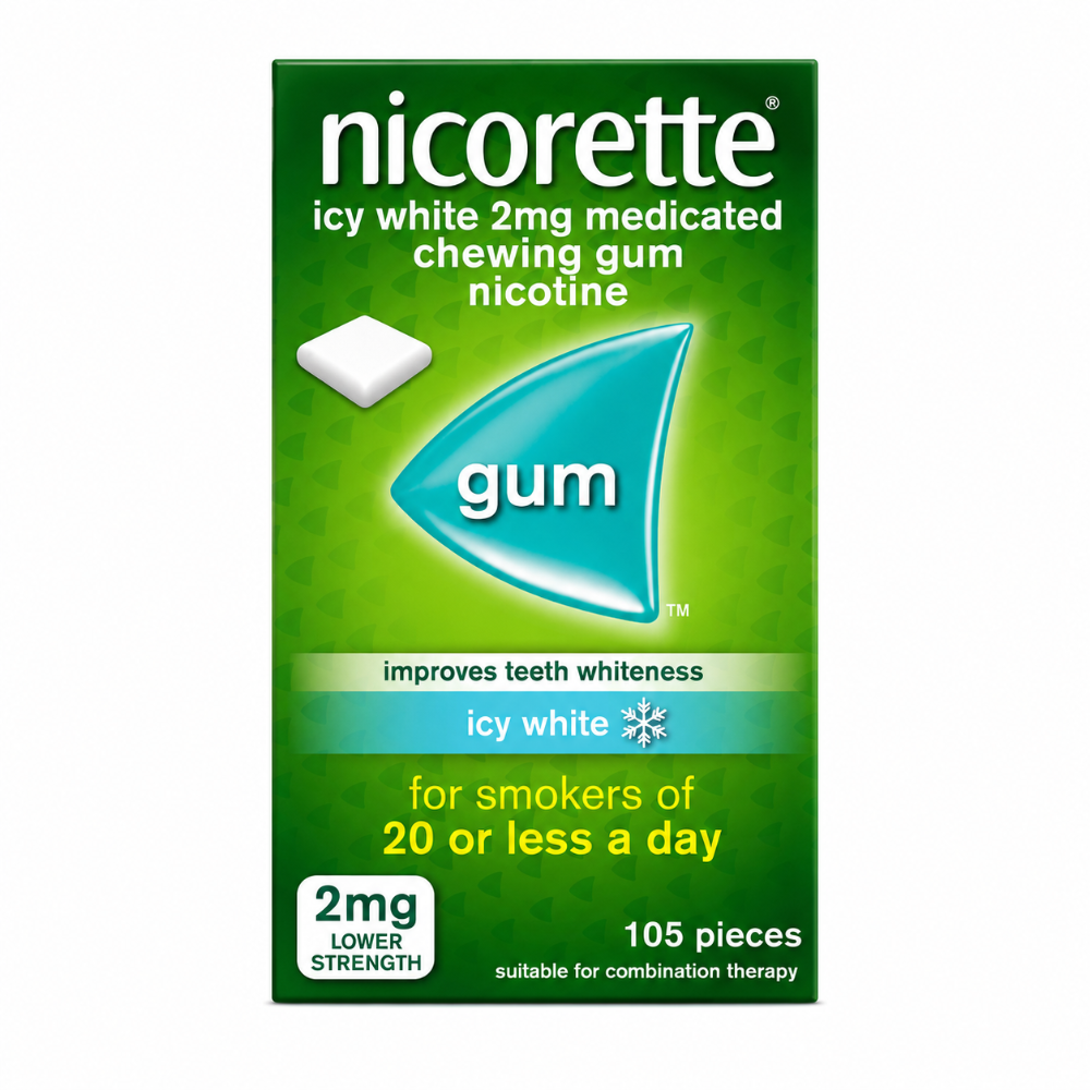 Nicorette Icy White Gum 2mg - 105 Pack (Box damaged)
