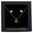November Magnetic Mobility Birthstone Gift Set featuring a Magnetic Necklace and Stud Earrings featuring Citrine Swarovski crystals, elegantly presented in a black box with Magnetic Mobility branding. These magnetic back earrings offer stylish pain relief.