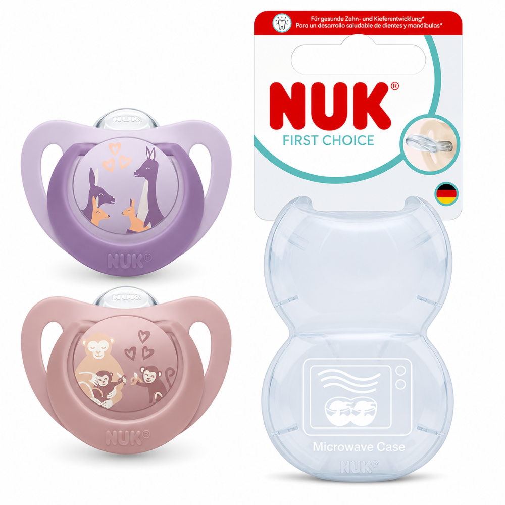 Nuk First Choice Classic Day & Night Soothers 2pc - Monkey & Kangaroo (18-36 Months)