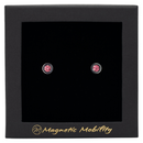 Magnetic Mobility October Birthstone Stud Earrings featuring pink tourmailne Swarovski crystals, elegantly presented in a black box with Magnetic Mobility branding. These magnetic back earrings offer stylish pain relief.