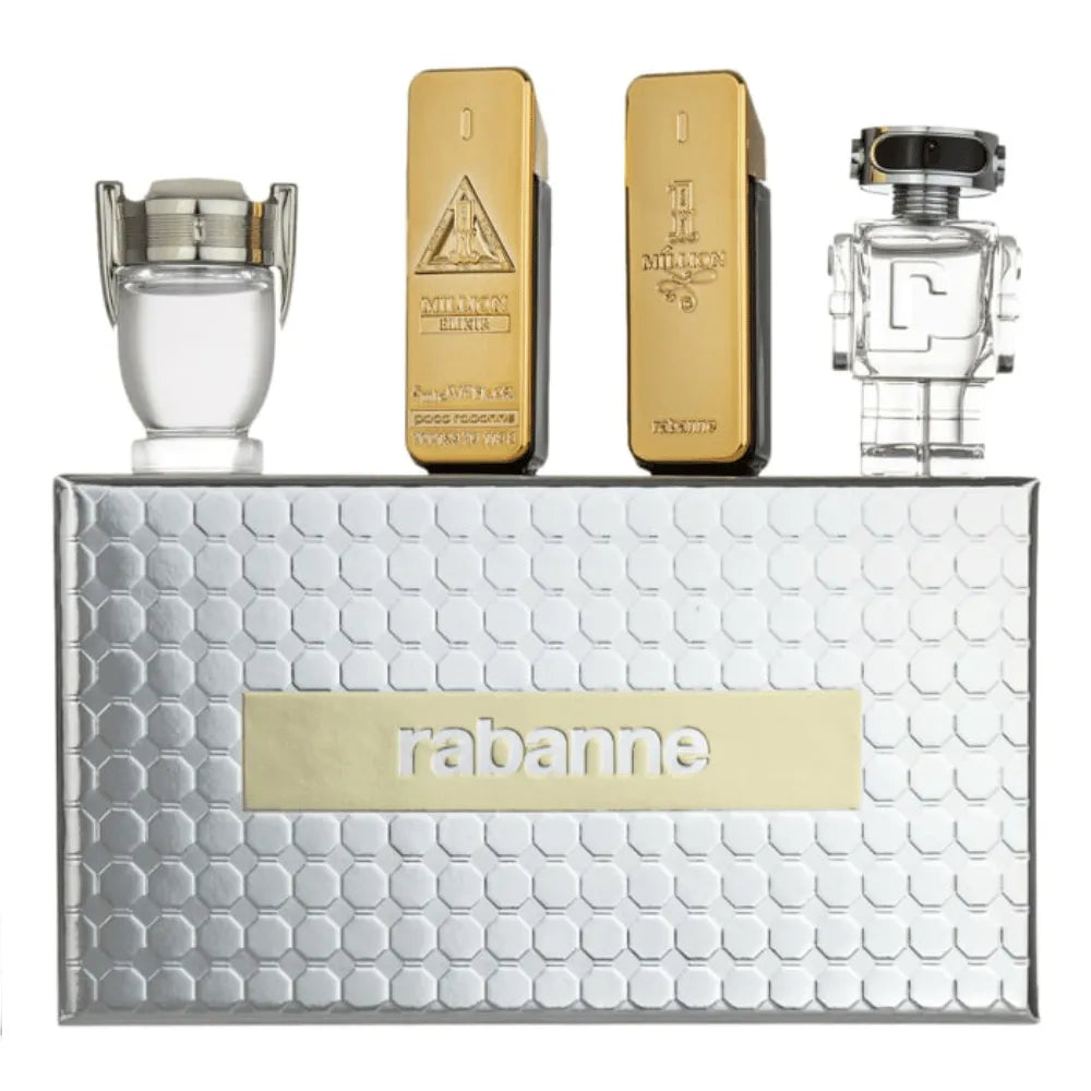Paco Rabanne Mens 4pc Miniature Gift Set 5ml One Million Edt Spr, 5ml One Million Elixir Parfum Intense Spr, 5ml Invictus Edt Spr, 5ml Phantom Edt Spr
