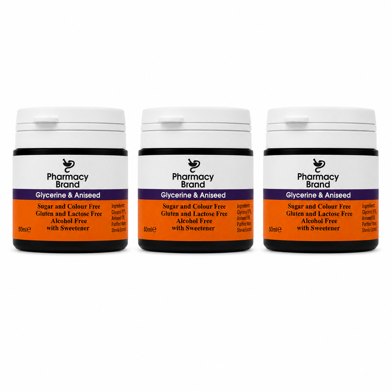 Pharmacy Brand Glycerine & Aniseed Sugar Free - 50ml x 3 Pack