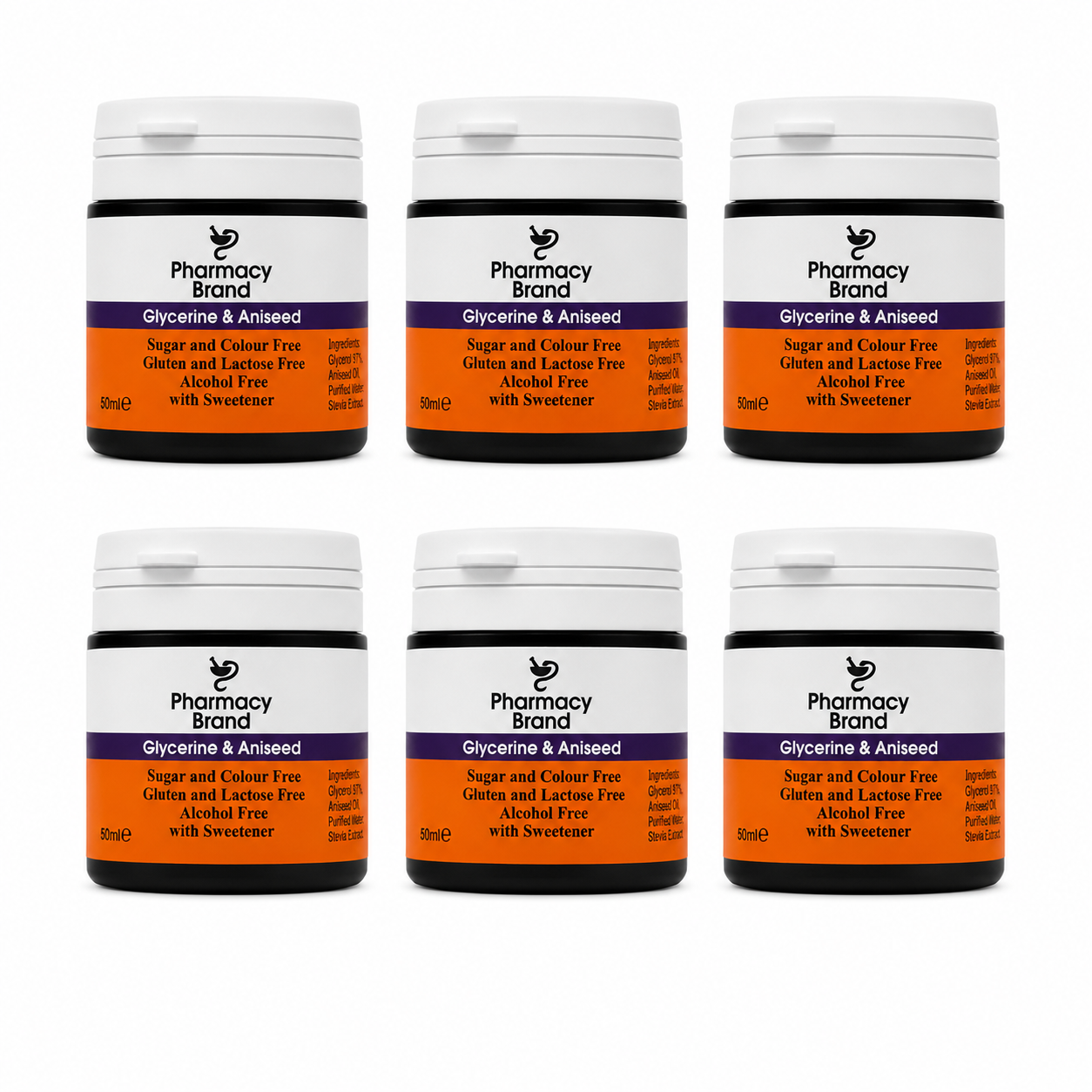 Pharmacy Brand Glycerine & Aniseed Sugar Free - 50ml x 6 Pack