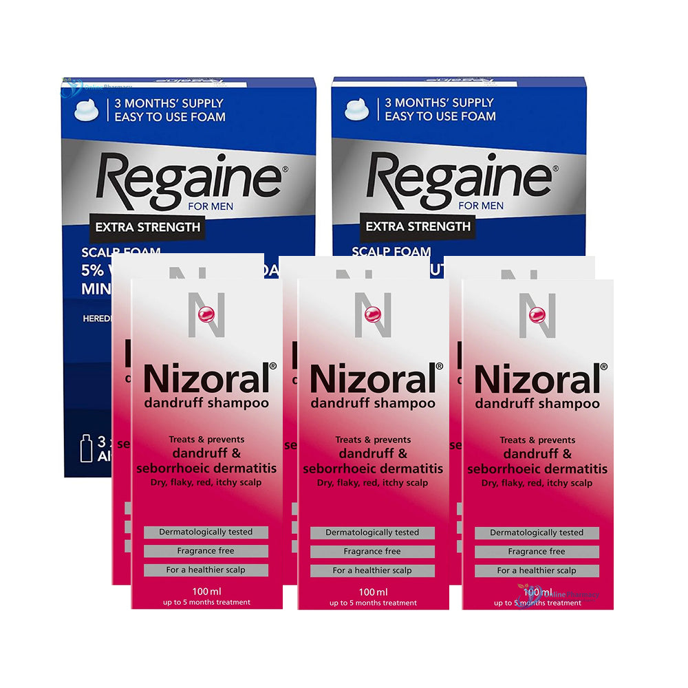 Regaine 5% Foam (6 Month Supply) & Nizoral Ketoconazole Shampoo - 100ml (6 Month Supply)