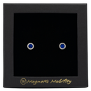Magnetic Mobility September Birthstone Stud Earrings featuring saphire blue Swarovski crystals, elegantly presented in a black box with Magnetic Mobility branding. These magnetic back earrings offer stylish pain relief.