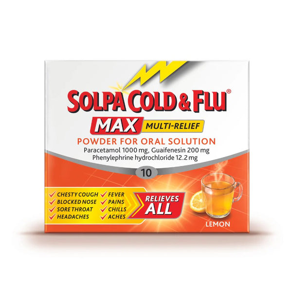 Solpa Cold & Flu Max Sachets 1000mg / 200mg / 12.2mg - 10 Pack