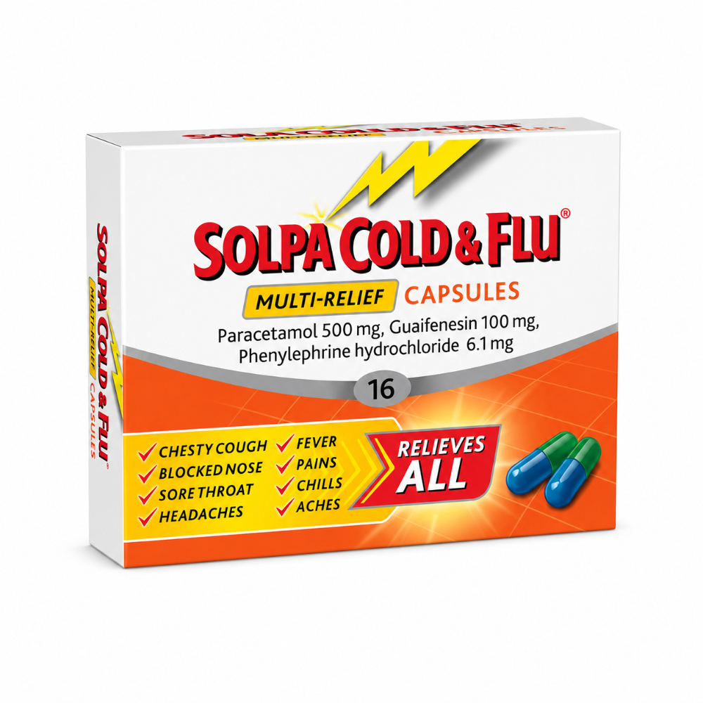 Solpa Cold & Flu Capsules 500mg / 100mg / 6.1mg - 16 Pack