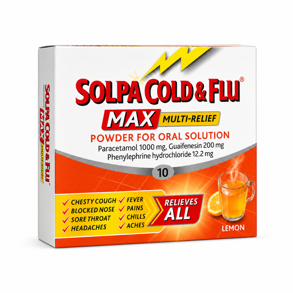 Solpa Cold & Flu Max Sachets 1000mg / 200mg / 12.2mg - 10 Pack
