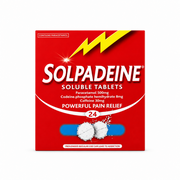 Red box of Solpadeine soluble tablets on a white background