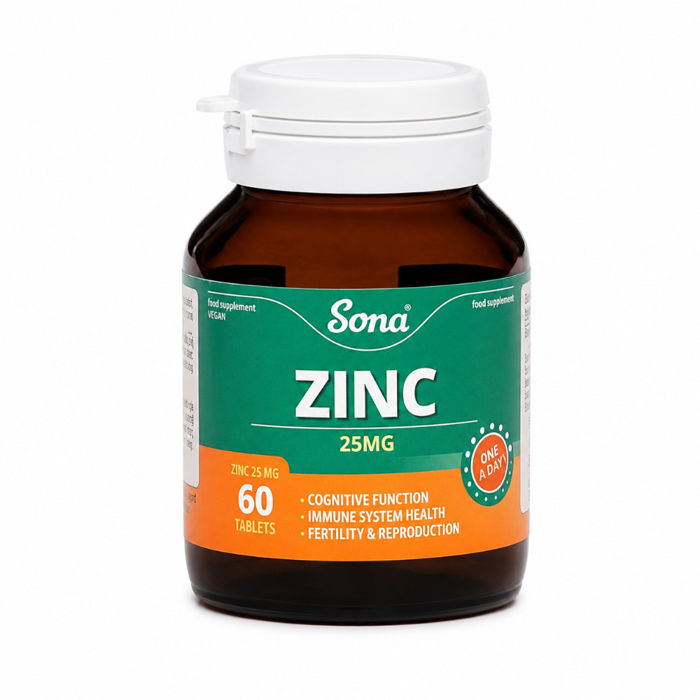 Sona Chelated Zinc 25mg Tablets - 60 Pack
