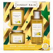 Sunday Rain Warm Vanilla Sugar Candle, Body Scrub & Bubble Bath Gift Set