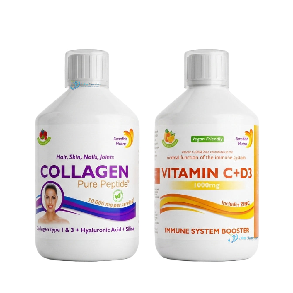 Swedish Nutra Vitamin C & D3 And Swedish Nutra Collagen 10,000mg Liquid Bundle