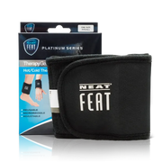 Front of the Neat Feat Therapy Wrap packaging with the black wrap featuring a white Neat Feat logo shown outside of the box.