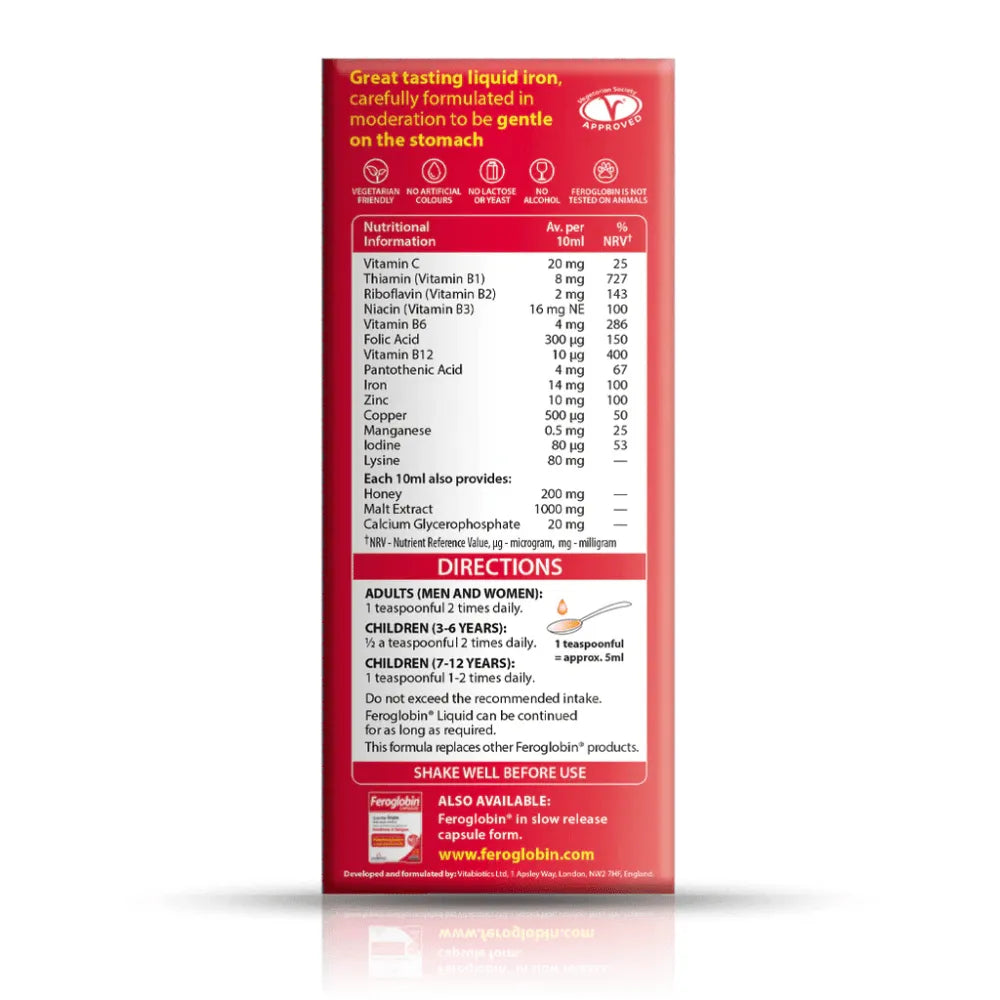 Vitabiotics Feroglobin B12 Liquid Gentle Iron Minerals B Vitamins - 200ml